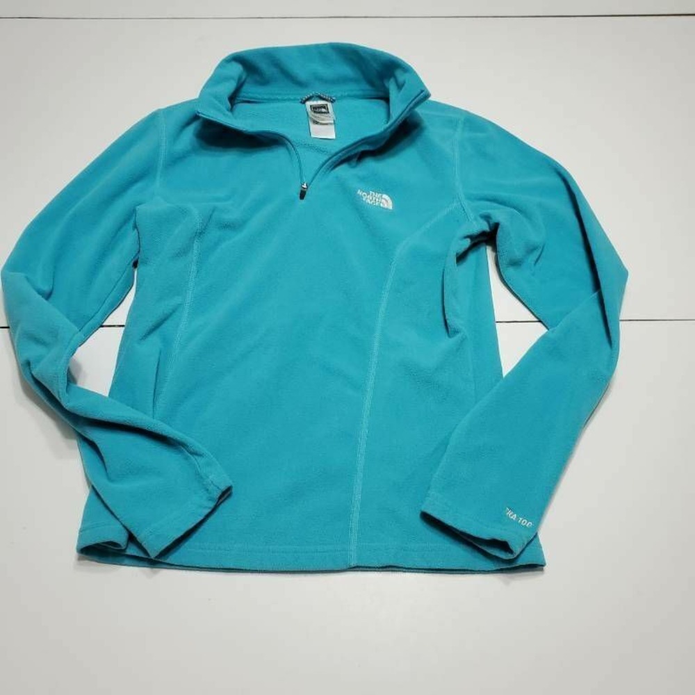 The North Face Womens Fleece Pullover Sweatshirt Aqua Blue 1/4 Zip Long Sleeve S